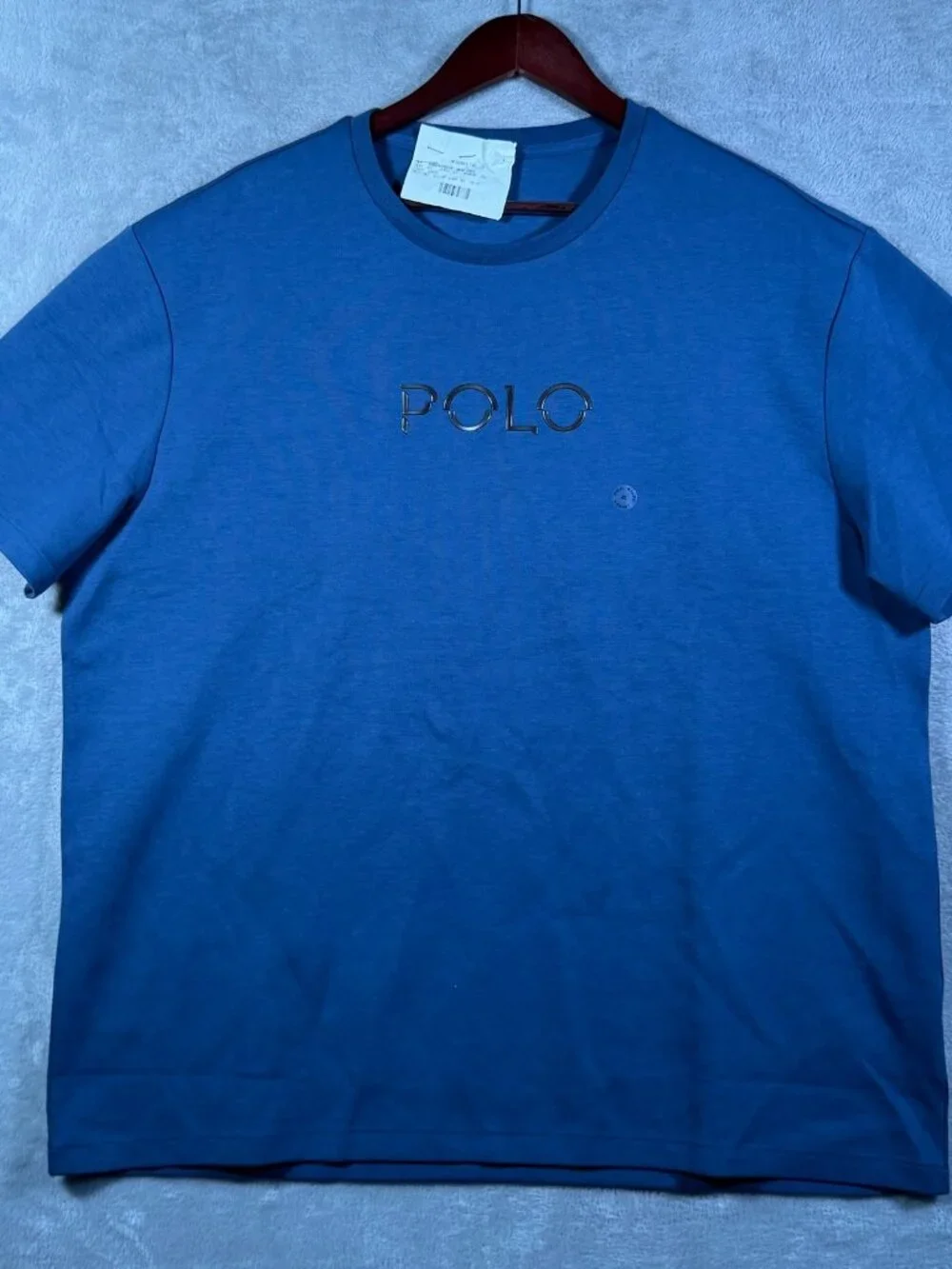 Polo Ralph Lauren T-Shirt Mens XL Blue Expedition Double Knit Spell Out $110